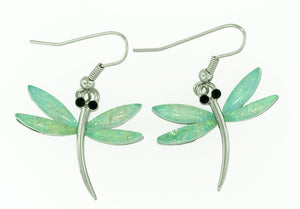 Dragon Fly Earrings with shimmering light blue resin resembling the beautiful waters of the Sea