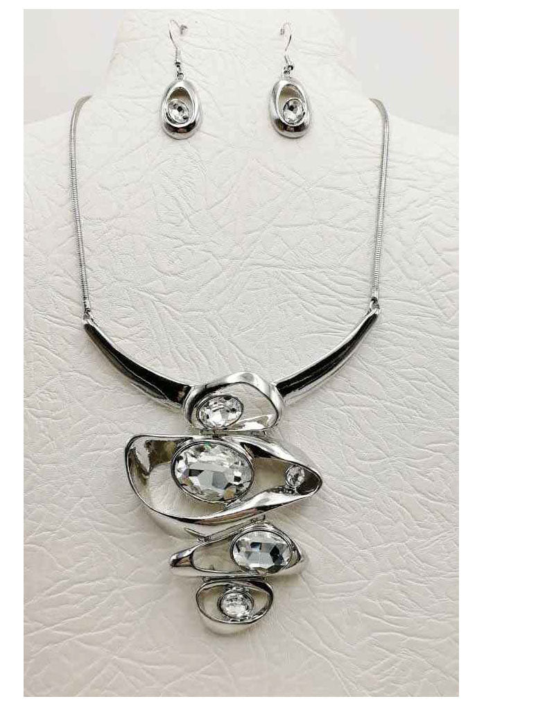 SivArt Necklace and Earing set Silver color shapes with CZ's